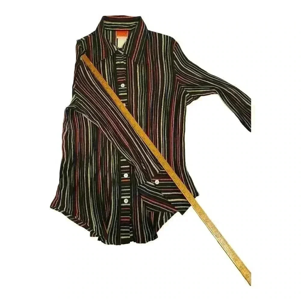 Candela Vintage Multicolor Striped Button-Up Shirt Unisex Size M - Picture 7 of 7